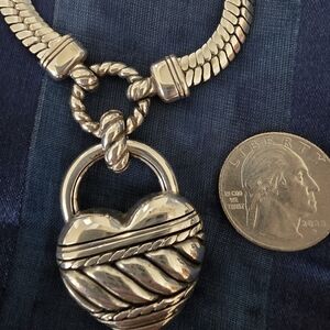 Brighton Silver Plate roped Heart Lock Snake Statement Choker Necklace